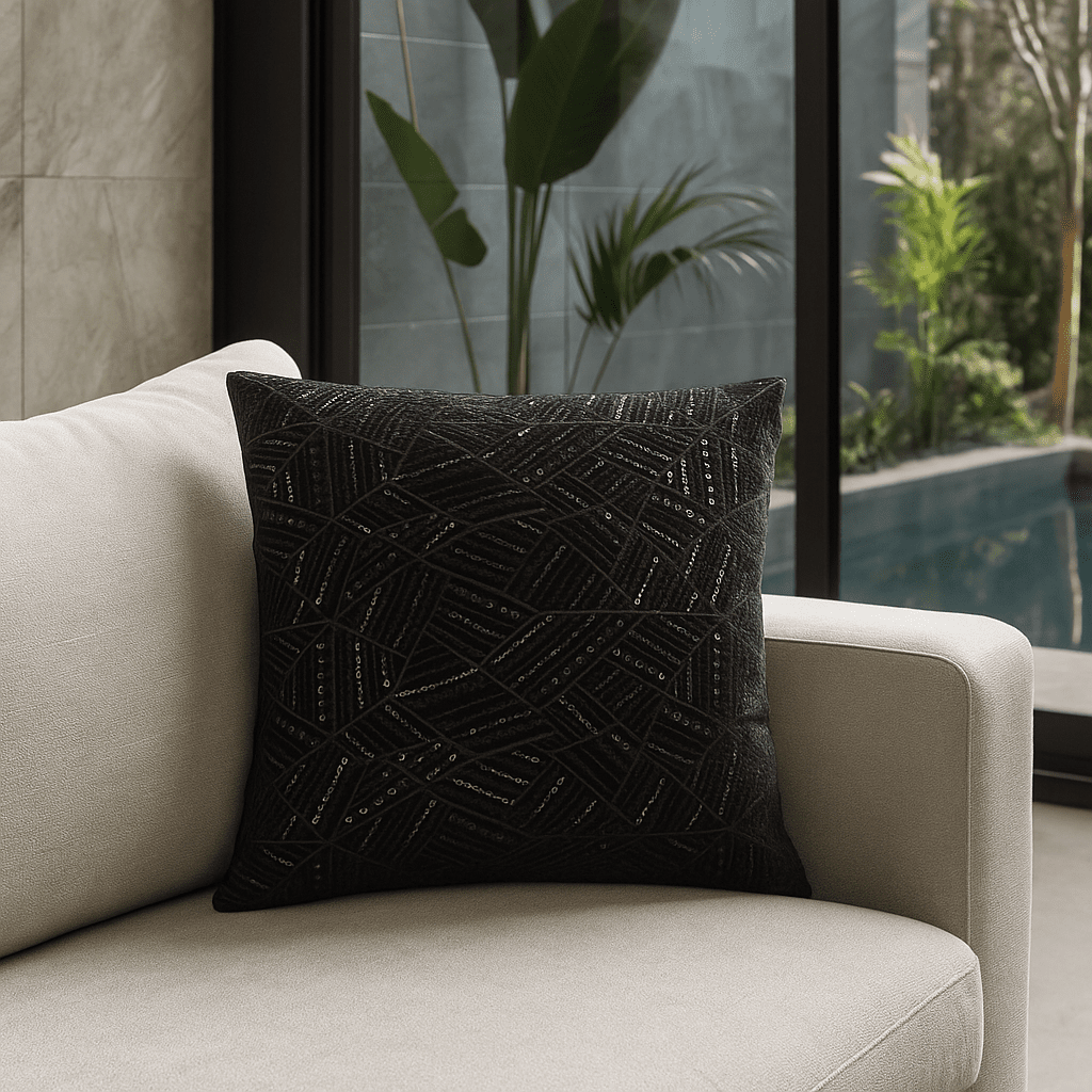 Luxury black festive decorative cushion cover for modern and contemporary interiors