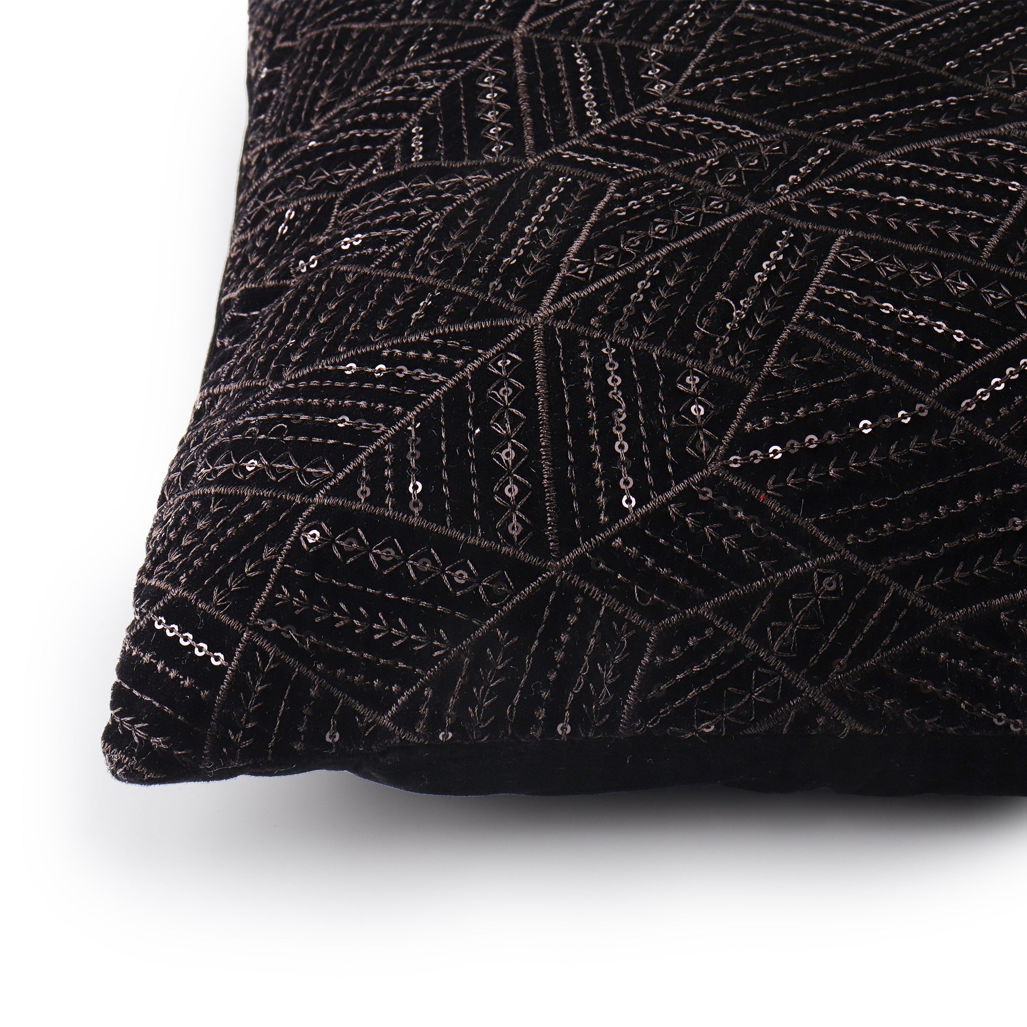 Black festive sequined velvet cushion cover for sophisticated sofa styling