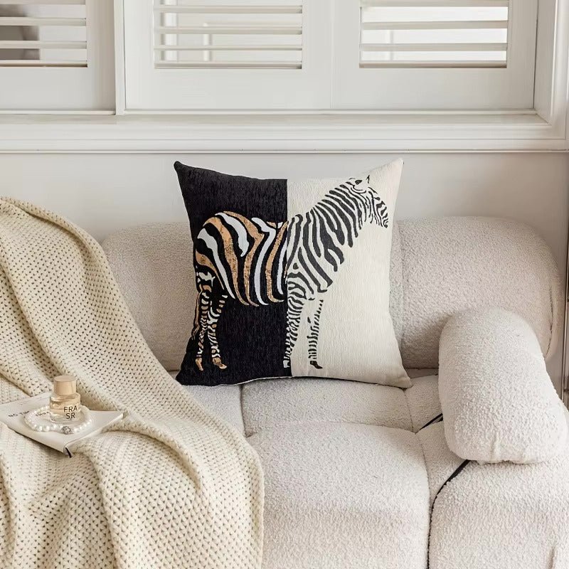 Modern black cushion cover with elegant textured detailing