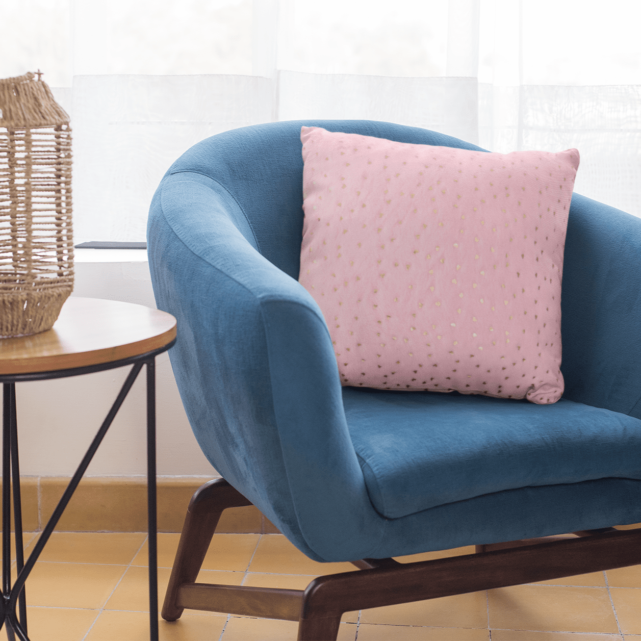 Soft pink decorative cushion cover with gold foil heart detailing