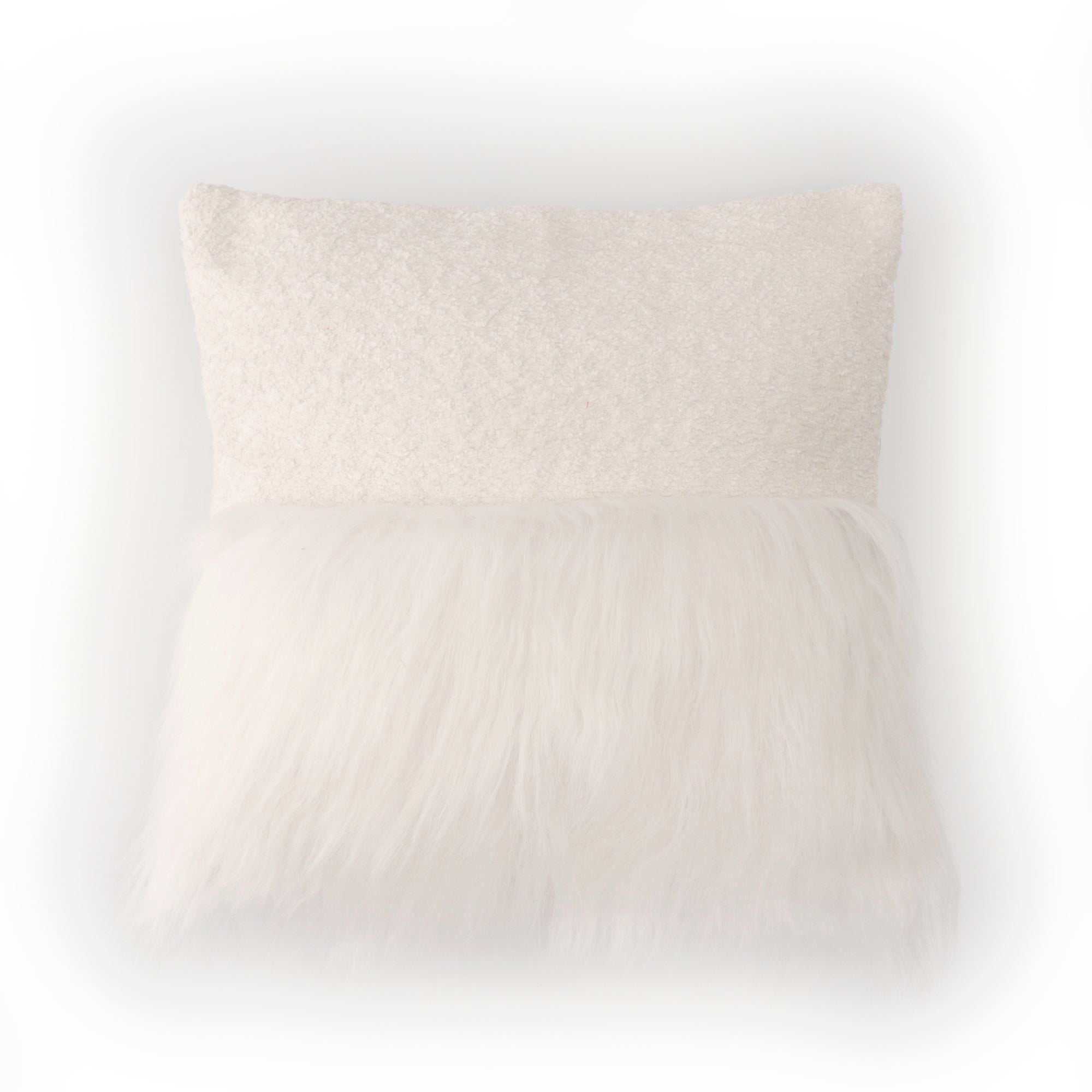 White boucle and faux fur cushion cover for minimalist and modern interiors