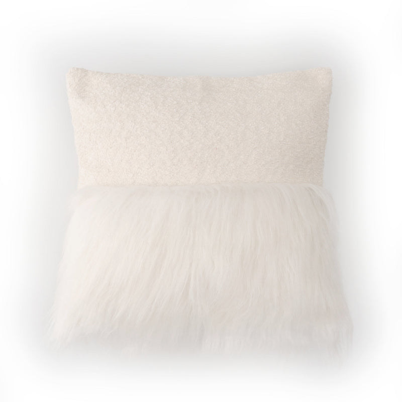 White boucle and faux fur cushion cover for minimalist and modern interiors