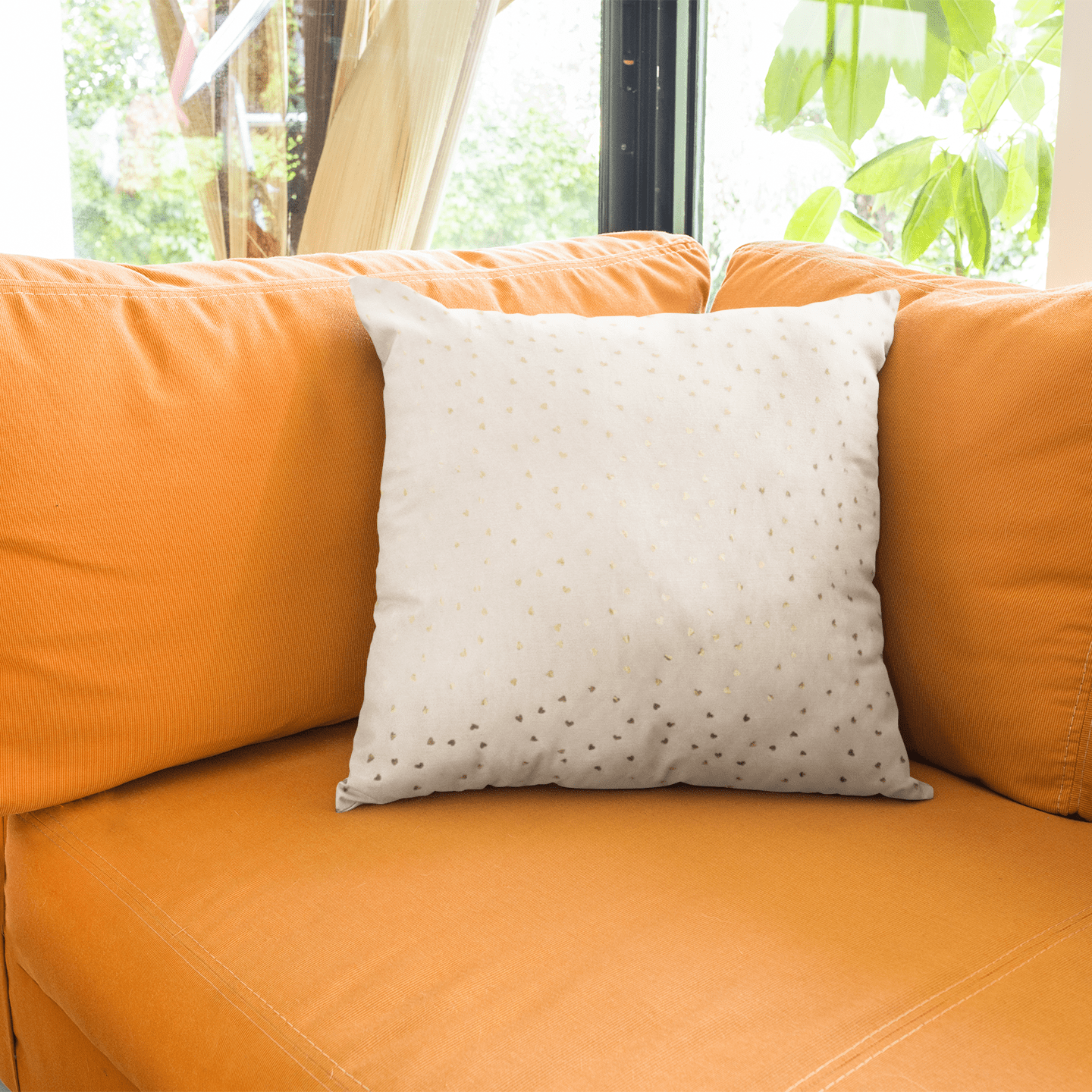 Soft white decorative cushion cover with gold foil heart detailing