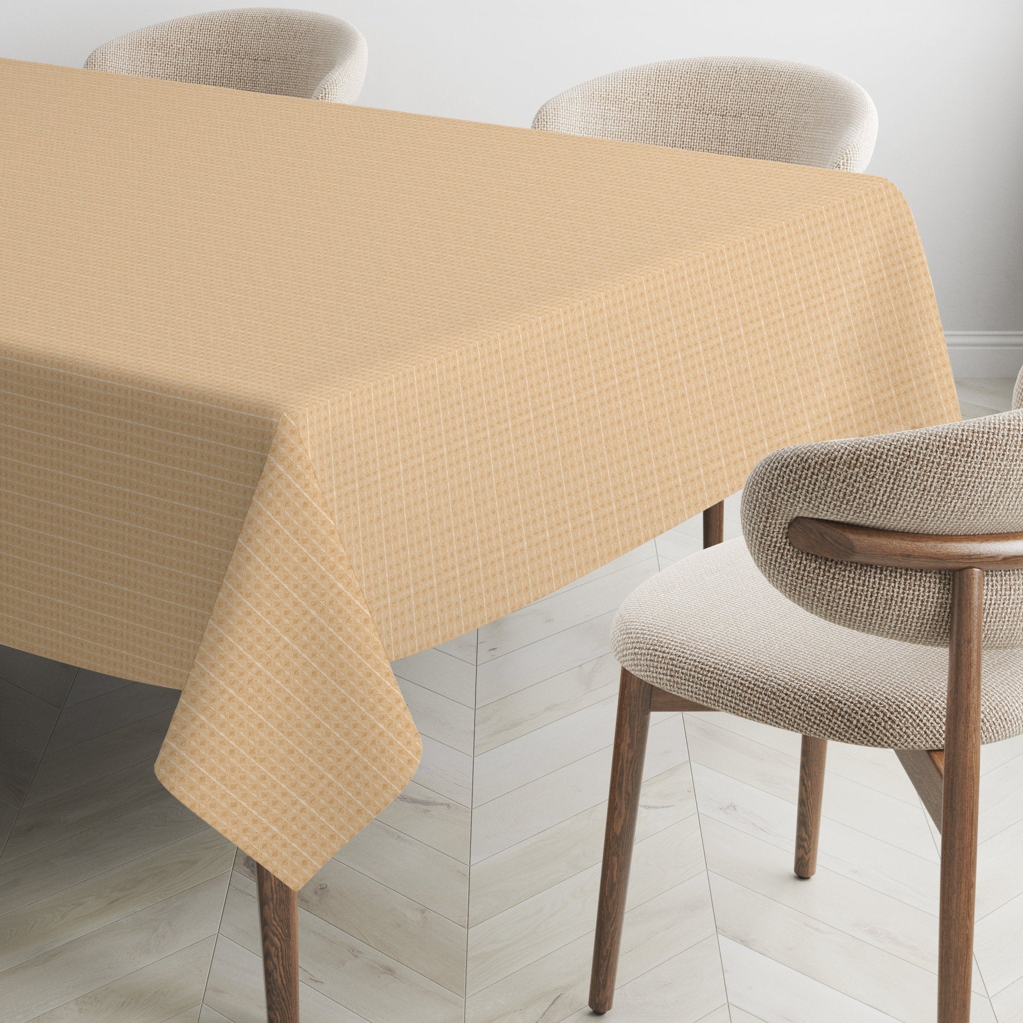 Warm yellow textured tablecloth for modern dining room decor
