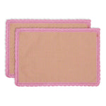 Dusky Rose Waffle Table Placemats with Lace Border (Set of 6)
