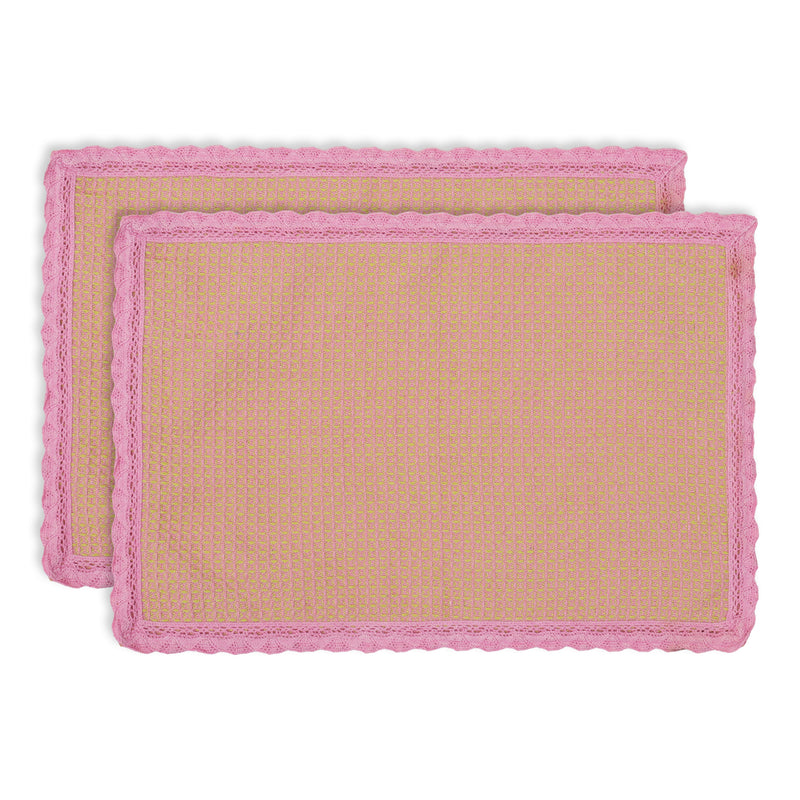 Dusky Rose Waffle Table Placemats with Lace Border (Set of 6)