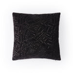 Black festive velvet cushion cover with elegant embroidery and sequined accents