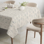 Modern floral dining tablecloth styled for contemporary dining room decor