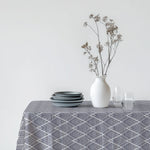 Modern geometric dining tablecloth styled for elegant dining room decor