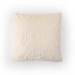 Ivory faux fur cushion cover with elegant gold heart accents