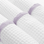 Luxury lavender bamboo bath towel with elegant waffle texture and linen detailing