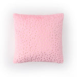 Pink faux fur cushion cover with elegant gold heart accents for cozy interiors