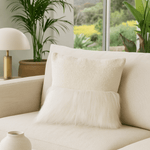 Soft white boucle cushion cover with cozy faux fur texture for stylish homes