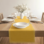 Golden Hive Cotton Jacquard Table Runner with Lace Border - Bonica