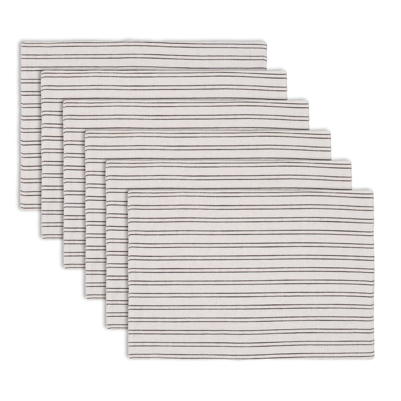 Monostripe Reversible 100% Cotton Table Placemats (Set of 6) - Bonica